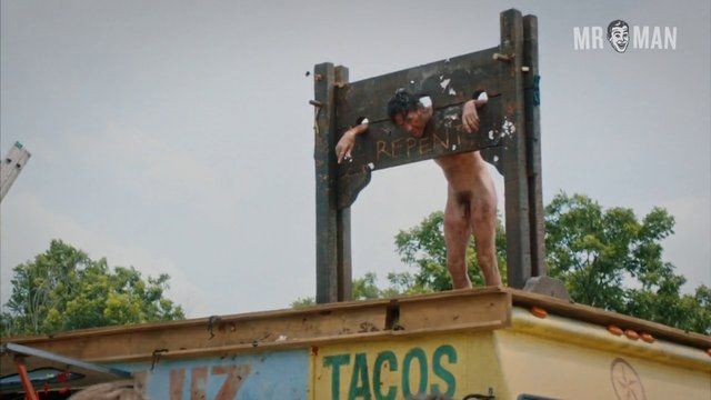 Michael Dalmon Naked as Man in Stocks. Balls, Penis, Shirtless. 11727
