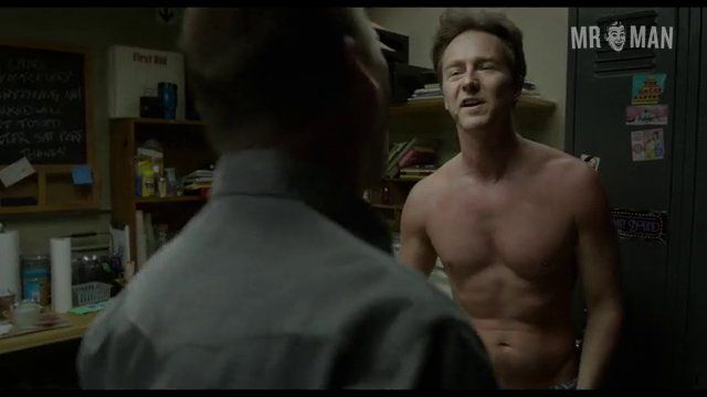 Sexiest Edward Norton Scene in Birdman. Bathing Suit, Bulge, Shirtless, butt, prosthetic. 8449