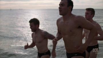 Nelson Baker, Ben Knight, Reece Milne in The Warriors (2017) Bathing Suit Shirtless Bathing Suit Bulge 19851